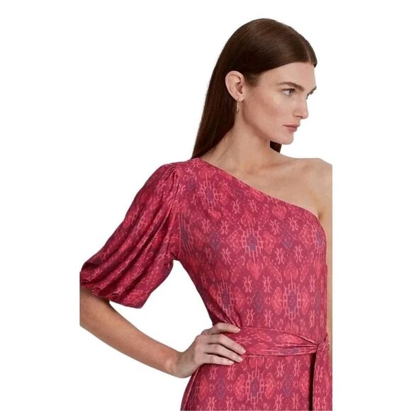 Ralph Lauren Pink Fuchsia Geo-Print Jersey One-Shoulder Dress Womens Size 10 EUC - Picture 5 of 13